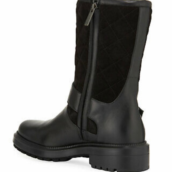 AQUATALIA 7.5 LILA BLACK LEATHER QUILTED SUEDE MOTO ANKLE BOOTS - Picture 10 of 12